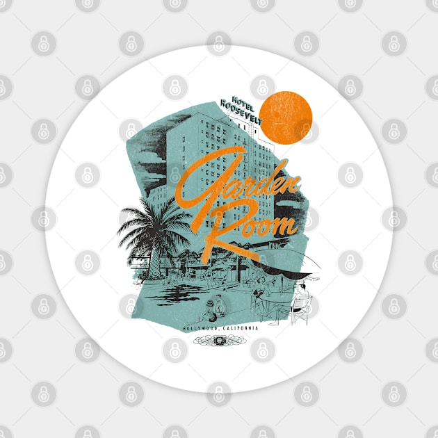 The Hollywood Hotel by the Poolside Retro Roosevelt Palm Trees Magnet by Joaddo